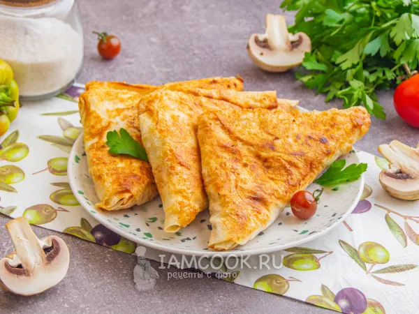 Фото блюда: Конвертики из лаваша с грибами
