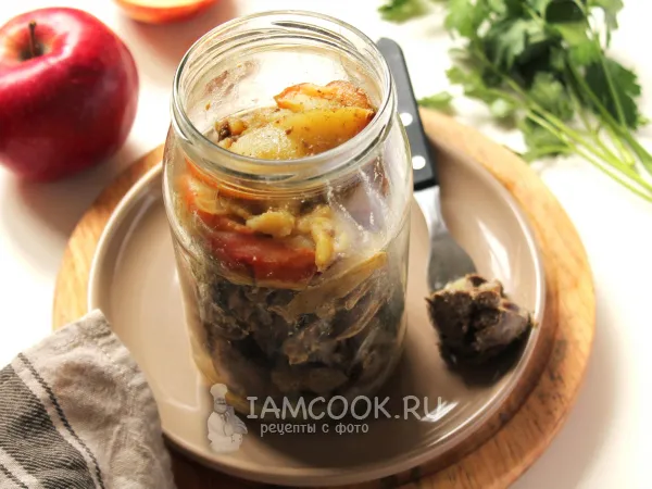 Фото блюда: Куриная печень с яблоками в банке (в духовке)