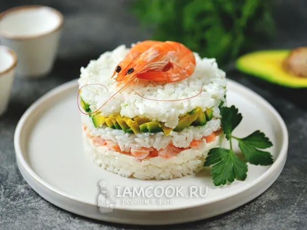 Фото блюда: Салат с авокадо, креветками и сыром моцарелла