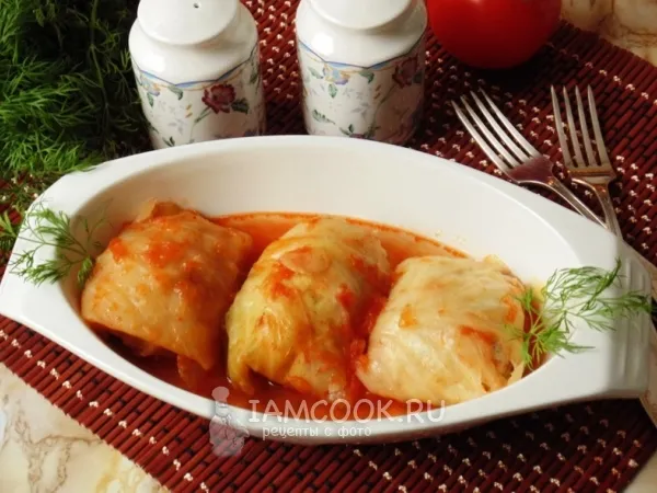 Фото блюда: Голубцы с курицей, свиной грудинкой и грибами