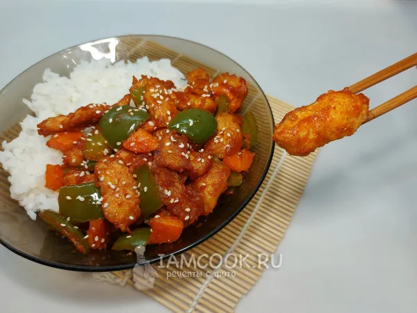 Фото блюда: Курица в кисло-сладком соусе с овощами