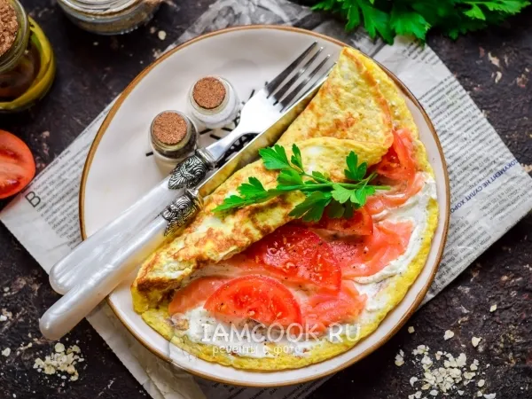 Фото блюда: Овсяноблин с семгой и сливочным сыром