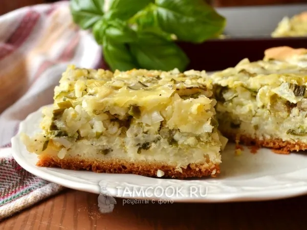 Фото блюда: Пирог на творожном тесте с рисом и зеленым луком