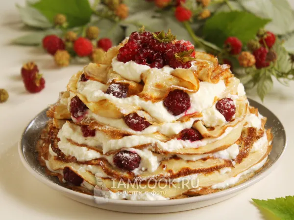 Фото блюда: Блинный торт с малиной