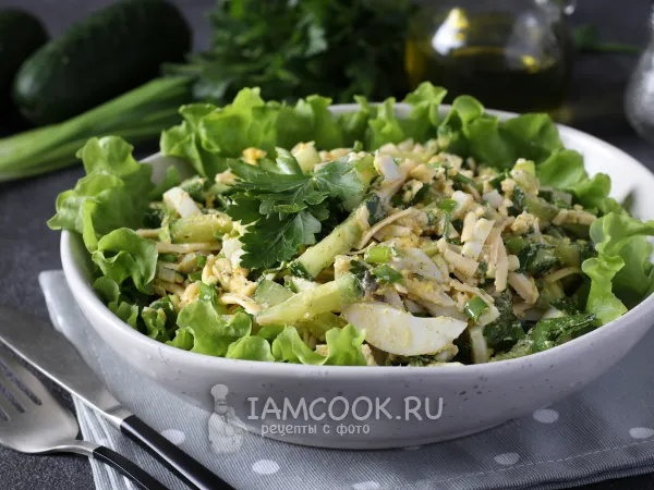 Фото блюда: Салат с кальмарами, огурцом, яйцом и сыром