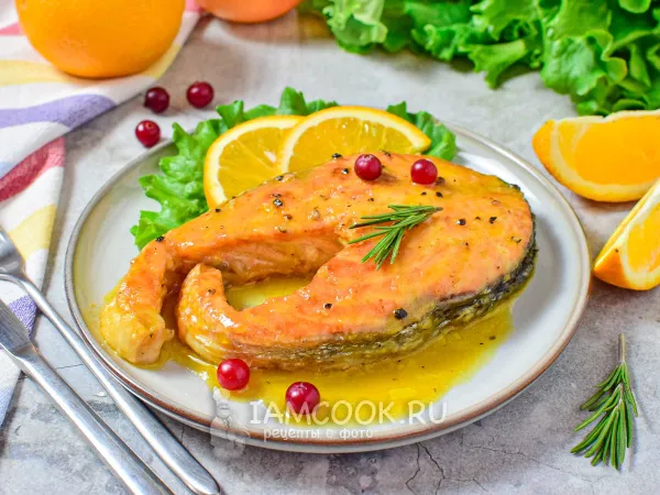 Фото блюда: Лосось в апельсиновом соусе (на сковороде)