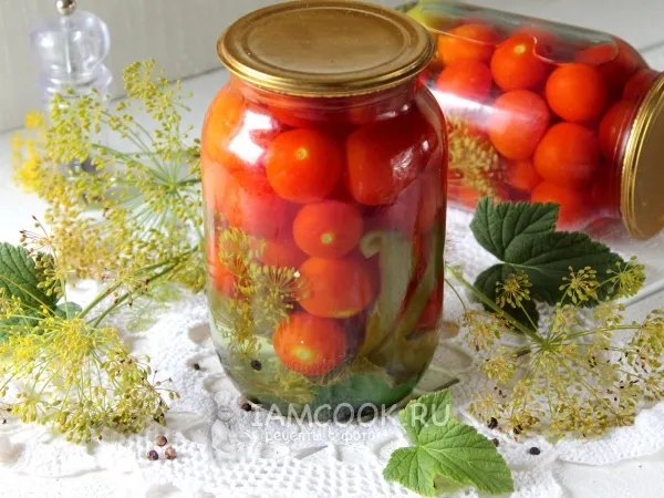 Фото блюда: Маринованные помидоры черри со сладким перцем на зиму