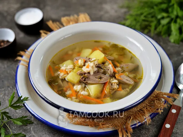 Фото блюда: Рассольник с куриными сердечками