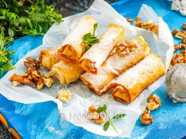 Фото блюда: Сладкие рулетики из лаваша с орехами