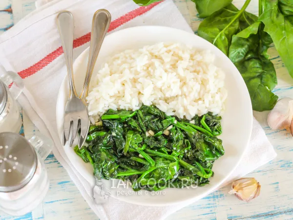 Фото блюда: Шпинат с чесноком