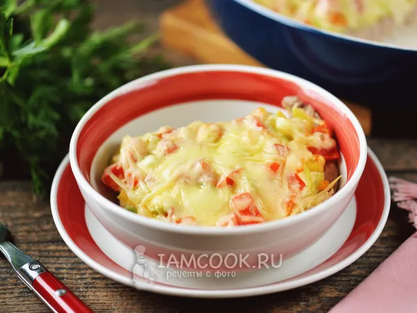 Фото блюда: Мясо по-французски с овощами в духовке