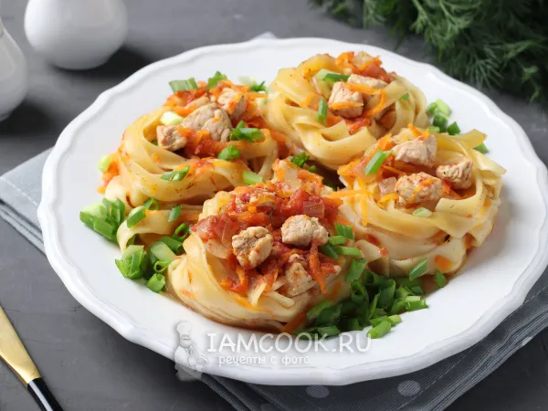 Фото блюда: Гнезда из макарон с индейкой