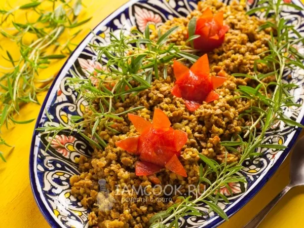 Фото блюда: Постный плов из гречки с соевым мясом