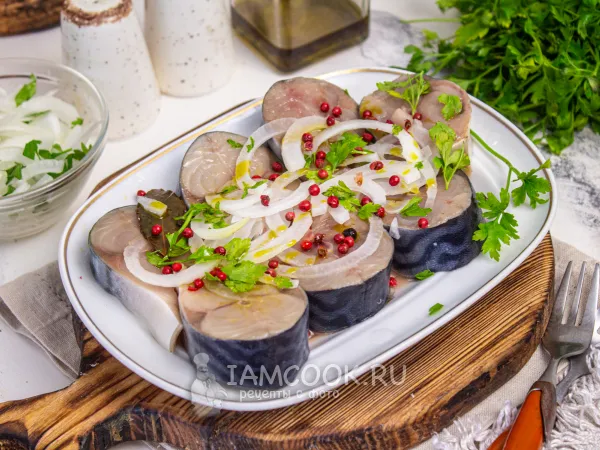 Фото блюда: Скумбрия малосольная кусочками в рассоле в банке