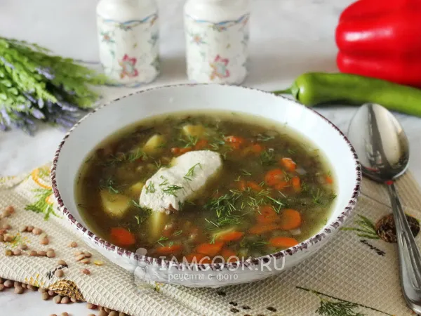 Фото блюда: Суп из зеленой чечевицы с мясом