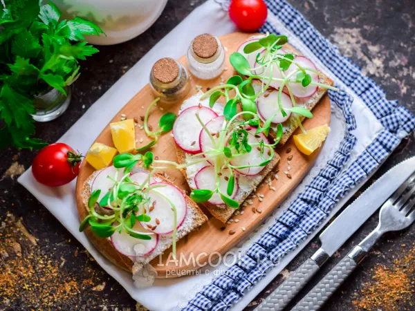 Фото блюда: Бутерброды с редисом и сливочным сыром