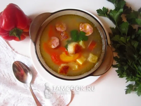 Фото блюда: Суп с сосисками и сладким перцем
