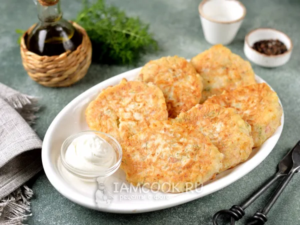 Фото блюда: Оладьи с колбасой и сыром на молоке