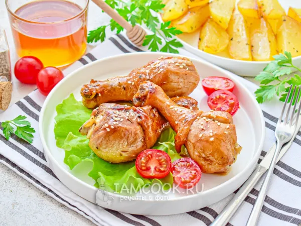 Фото блюда: Куриные голени с медом на сковороде