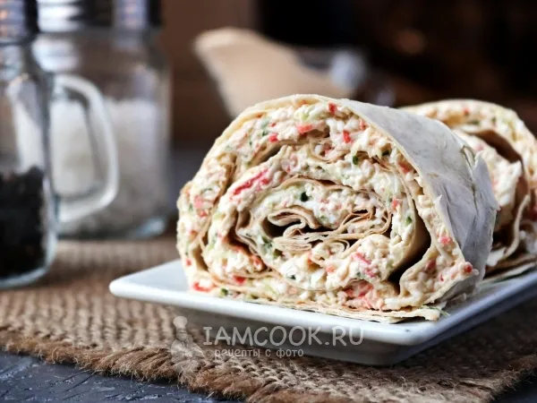 Фото блюда: Закуска из лаваша с крабовыми палочками