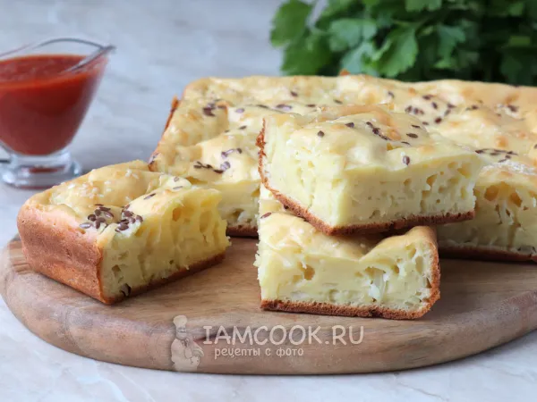 Фото блюда: Заливной пирог с капустой на кефире и майонезе