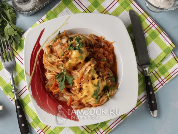 Фото блюда: Макаронные гнёзда с фаршем в томатном соусе