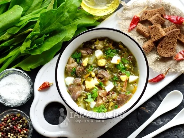 Фото блюда: Зеленый борщ с вешенками