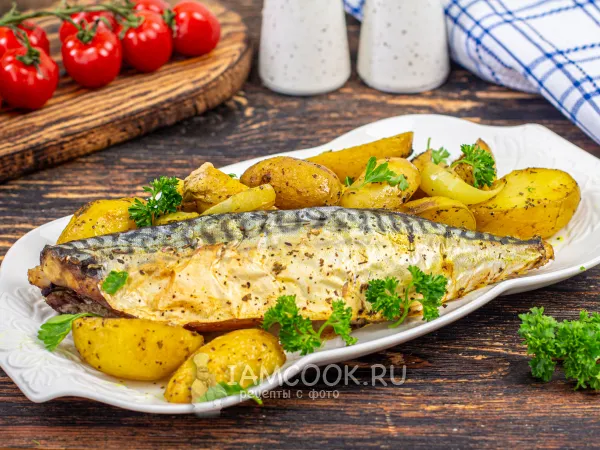 Фото блюда: Скумбрия с картошкой в рукаве в духовке