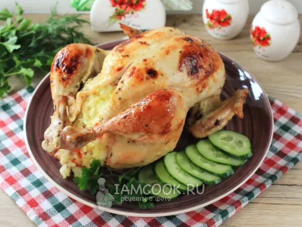 Фото блюда: Курица с рисом целиком в рукаве в духовке