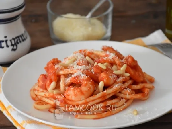 Фото блюда: Паста с креветками и острым томатным соусом