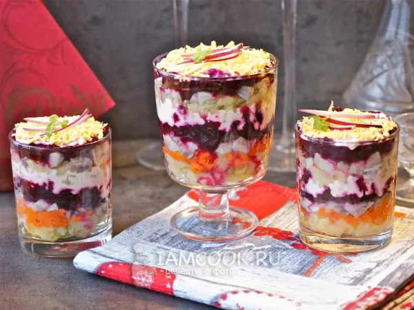 Фото блюда: Селедка под шубой порционно