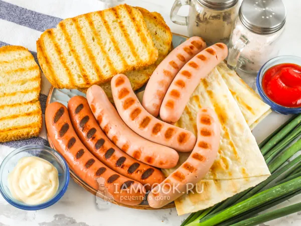Фото блюда: Сосиски на электрогриле (с хлебом и лавашом)