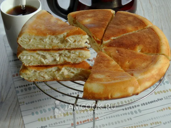 Фото блюда: Заливной пирог с курицей на сковороде