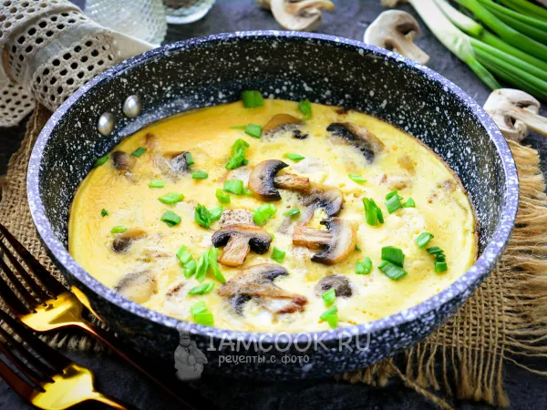 Фото блюда: Омлет с курицей и грибами