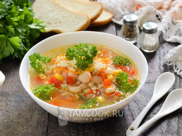 Фото блюда: Суп с фасолью и кукурузой