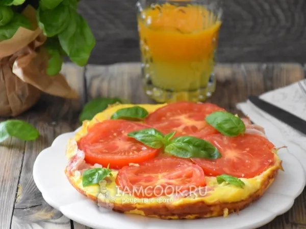 Фото блюда: Омлет с ветчиной и помидорами