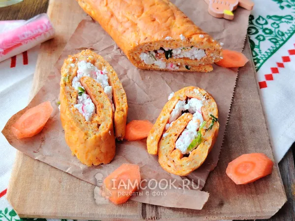 Фото блюда: Морковный рулет с крабовыми палочками