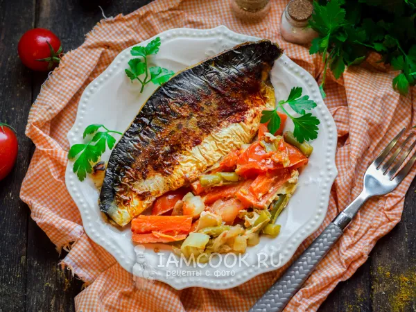 Фото блюда: Скумбрия с овощами в рукаве в духовке