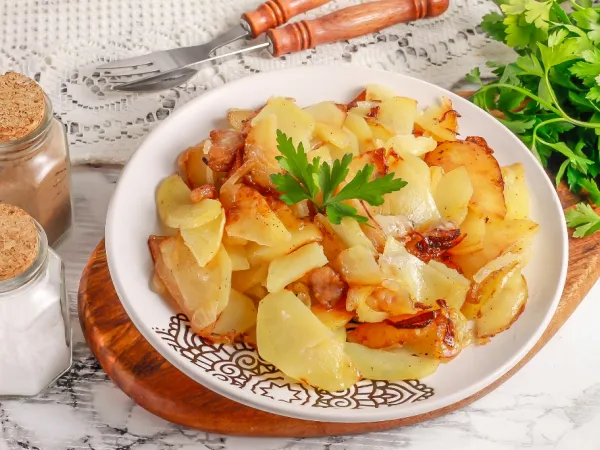Фото блюда: Жареная картошка на курдюке (на сковороде)