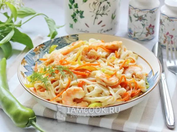 Фото блюда: Паста с креветками в соусе терияки