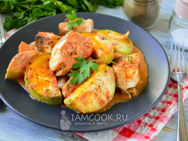 Фото блюда: Хек с кабачками в духовке