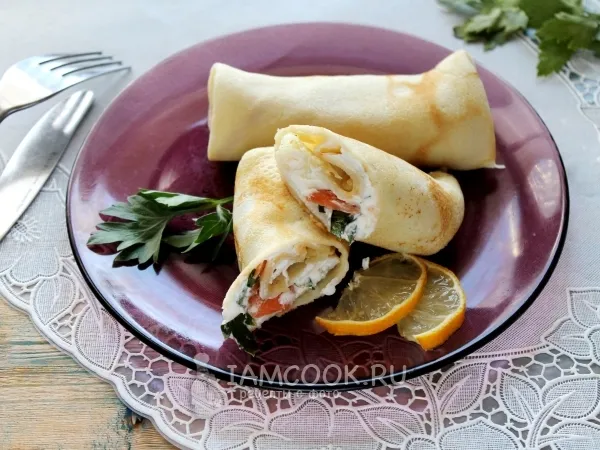 Фото блюда: Блины с семгой и творожным сыром