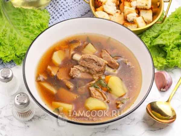 Фото блюда: Суп с говядиной и белыми грибами