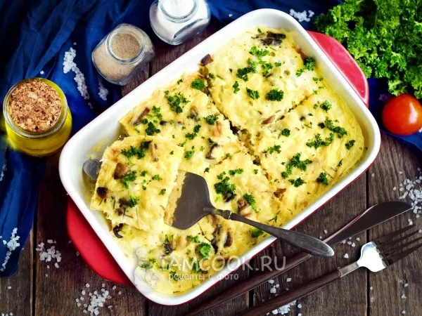 Фото блюда: Рисовая запеканка с шампиньонами и сыром