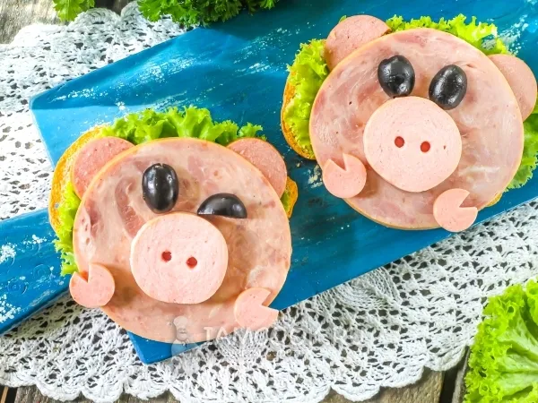 Фото блюда: Бутерброды «Свинки» с ветчиной