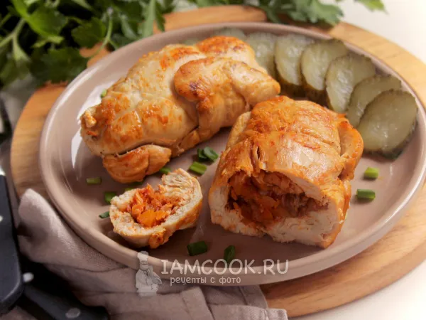 Фото блюда: Куриная грудка, фаршированное овощами, в духовке