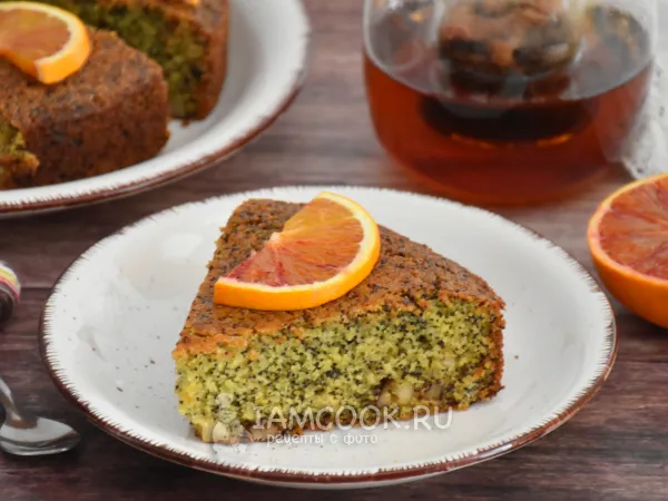 Фото блюда: Постный апельсиновый манник с маком и орехами