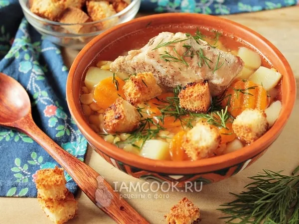 Фото блюда: Гороховый суп с запечёнными рёбрышками