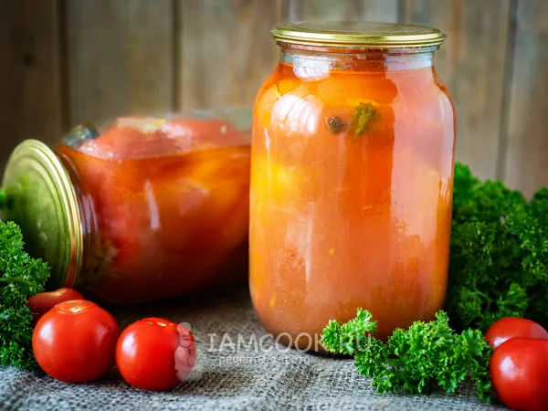 Фото блюда: Перец, фаршированный капустой, в томате на зиму