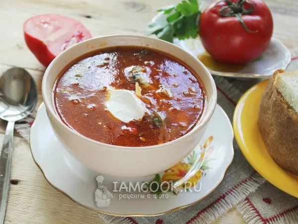 Фото блюда: Постный борщ с фасолью и килькой